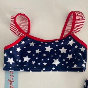Girl’s 2 Piece Bikini American Flag Ruffle Straps Cat & Jack RWB Size XS